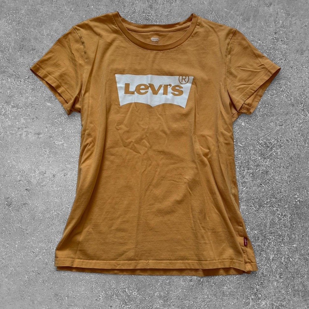 Levis Womens Graphic Logo T-Shirt Mustard Orange Yellow Short Sleeve Size L